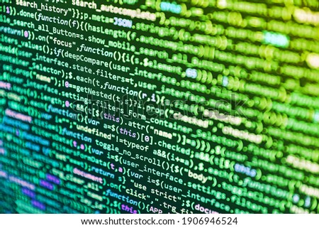 Programming code abstract screen of software developer. Programming, webdesign HTML printed code. PC software creation business. Shallow Depth of Field effect. 