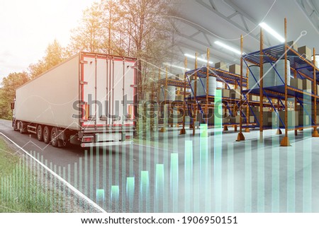 Truck and containers digital graphics. applications for tracking parcels, online delivery service, logistics