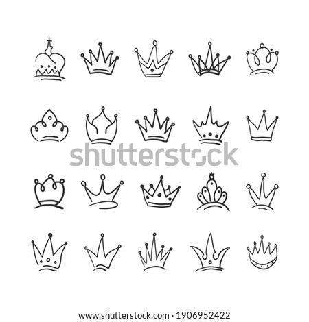 Hand drawn Crown vector collection. Doodle crowns vector illustration set. Royal head, King crown, Queen crown with various design.