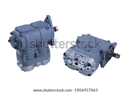 air compressor for chinese truck, isolated on white background, front and rear view