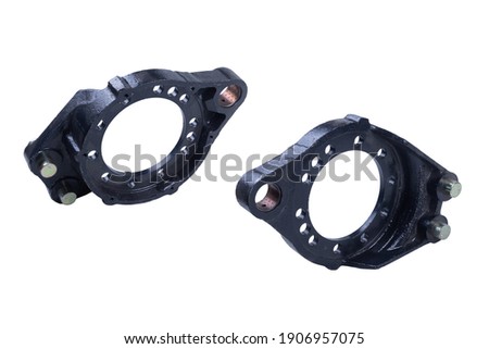 chinese truck brake caliper, isolated on white background, front and rear view