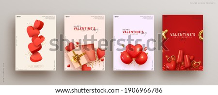 Valentines day. Romantic set vector backgrounds. Festive gift card templates with realistic 3d design elements. Holiday banners, web poster, flyers and brochures, greeting cards, group bright covers Royalty-Free Stock Photo #1906966786