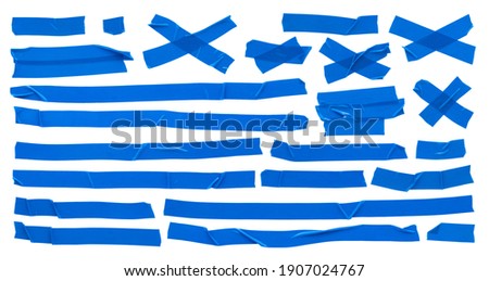 Blue insulating tape, various pieces different shapes of torn tape on white background high resolution Royalty-Free Stock Photo #1907024767