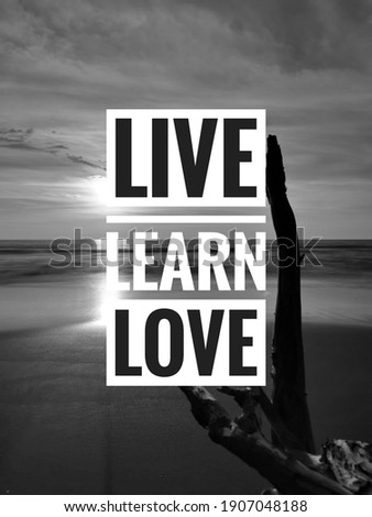 Inspirational and motivational quote.Live,learn and love.