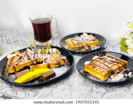 Tasty Waffles with Melted Chocolate