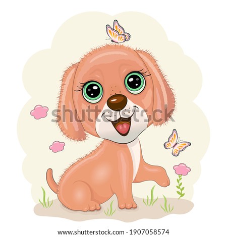Vector illustration of a cheerful puppy on a white background.