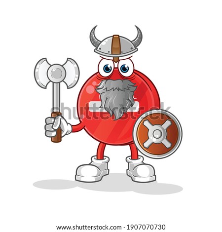 stop sign viking with an ax illustration. character vector