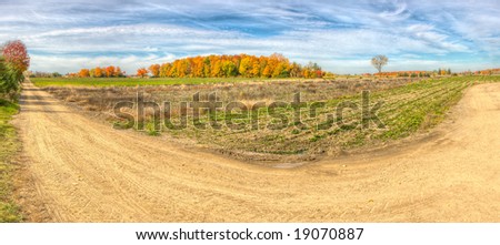 A high dynamic range panorama of an autumn landscape.