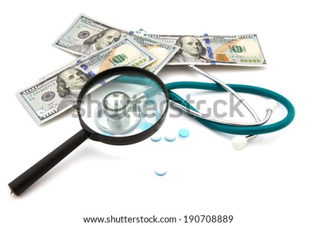 health care costs - Stethoscope on money background