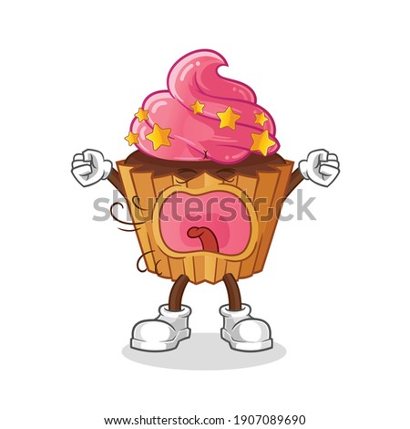 cup cake yawn character. cartoon mascot vector