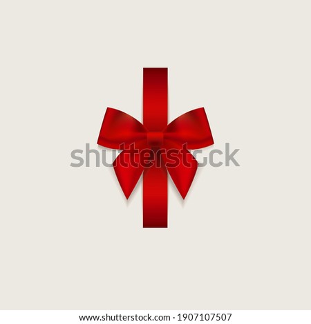 Bow on a light background. Vector Christmas red bow with shadow, wrapping element template.