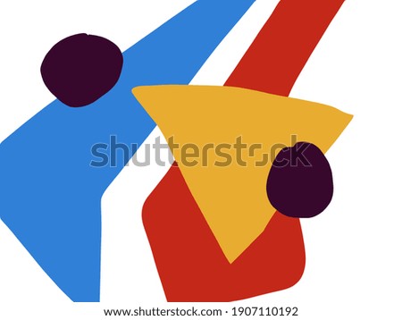 art print. Trendy simple People shapes and bird. Fashion and Minimalist modern art. Bauhaus for print, art Product and poster. Matisse and Bauhaus vibe.