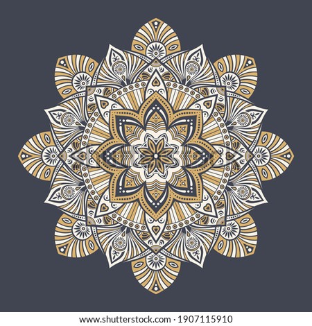 Mandala. Decorative round ornament isolated on dark background. Arabic, Indian, ottoman motifs. For cards, invitations, t-shirts. Vector color illustration.