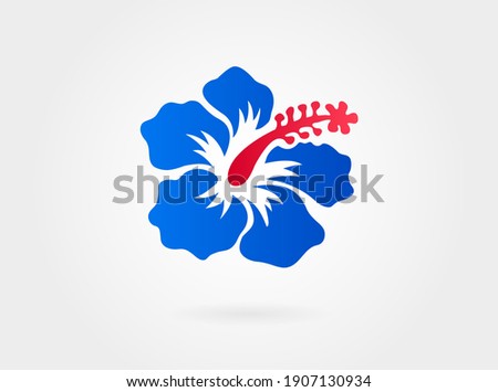 Red with Blue Hibiscus flower on white background. Vector illustration. Can be used for logo, logotype, sticker, web, print and other design.