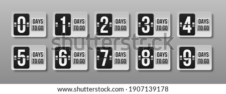Countdown left days. Count time sale. Nine, eight, seven, six, five, four, three, two, one, zero days left. Royalty-Free Stock Photo #1907139178