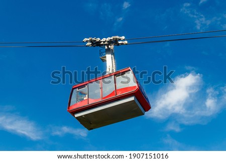 Cable car on ropeway leading to a top of Tahtali mountain in Antalya province, Turkey Royalty-Free Stock Photo #1907151016