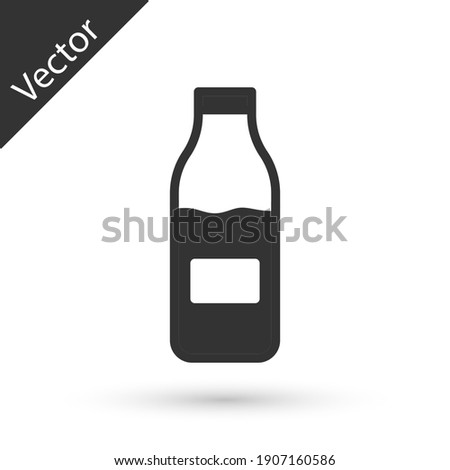 Grey Closed glass bottle with milk icon isolated on white background. Vector.