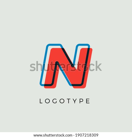Stunning Letter N with 3d color contour, minimalist letter graphic for modern comic book logo, cartoon headline, creative lettering and art monogram. Minimal style letters, vector typographic design