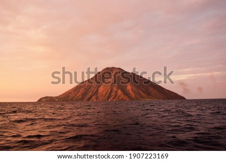 Stromboli Volcano Island at Sunset in Aeolian Islands, Europe. Royalty-Free Stock Photo #1907223169