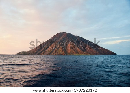 Stromboli Volcano Island at Sunset in Aeolian Islands, Europe. Royalty-Free Stock Photo #1907223172