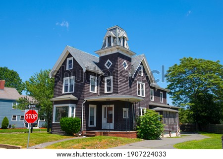 Historic Victorian style house in historic town center of Winthrop, Massachusetts MA, USA.  Royalty-Free Stock Photo #1907224033