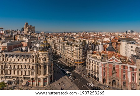 Panoramic view of Gran Via, Madrid, Spain Royalty-Free Stock Photo #1907253265