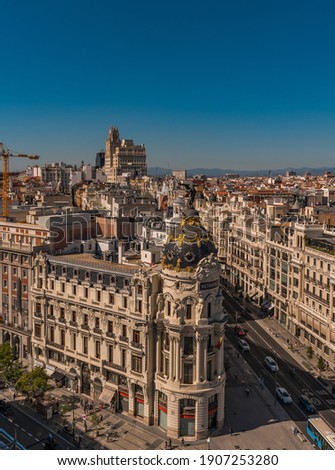 Panoramic view of Gran Via, Madrid, Spain Royalty-Free Stock Photo #1907253280