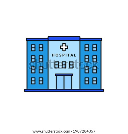 Simple hospital building vector illustration isolated on white background. Linear color style of hospital building icon