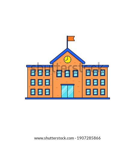Simple school building vector illustration isolated on white background. Linear color style of school building icon