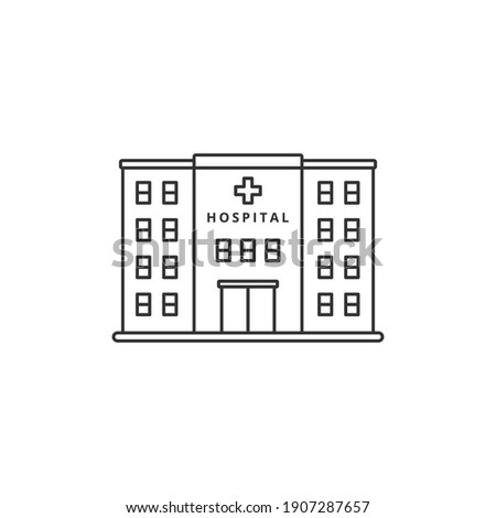 Simple line art style of hospital building vector isolated on white background. Linear style of hospital building icon