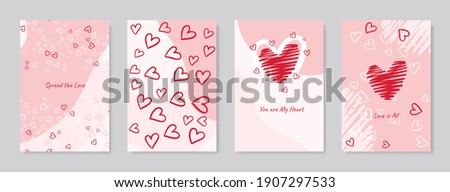 Valentine's day concept posters set. Vector illustration. Flat red and pink paper hearts with frame on geometric background. Cute love sale banners or greeting cards Royalty-Free Stock Photo #1907297533