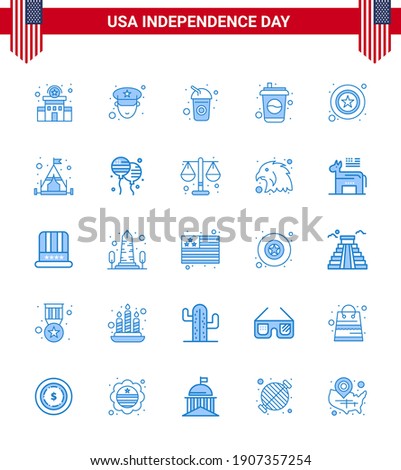 25 Blue Signs for USA Independence Day tent; camp; cola; sign; police Editable USA Day Vector Design Elements