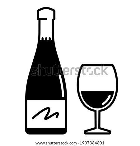 Wine bottle and glass. Drink icons and pictograms.