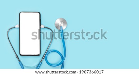 Mockup of the phone with the stethoscope checks the health. Online medical clinic communication with the patient. Telemedicine concept.. doctor online consultation concept