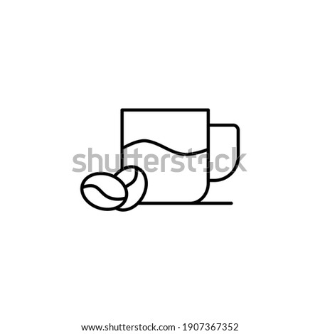 hot coffee cup icon  in flat black line style, isolated on white 