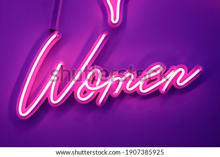 Pink LED Neon Flex on White Background, Women Text
