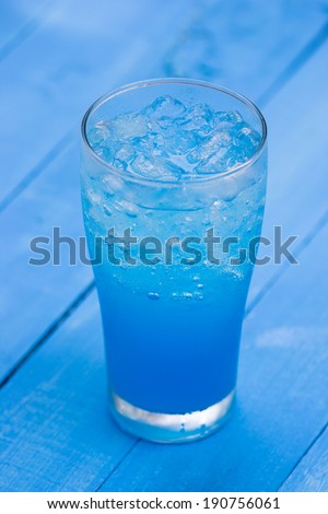Close up one blue cocktail in glass