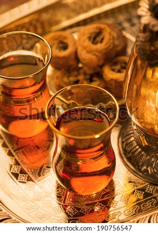 Arabic sweet and tea and lantern