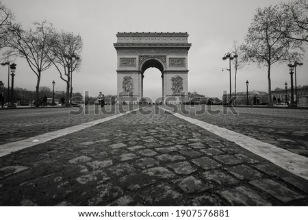 The Arc de Triomphe in Paris France in black and white 