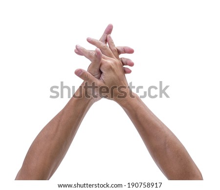 Man hands touching isolated on white background, clipping path