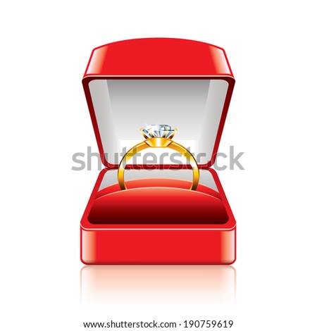 Wedding ring in gift box isolated on white photo-realistic vector illustration