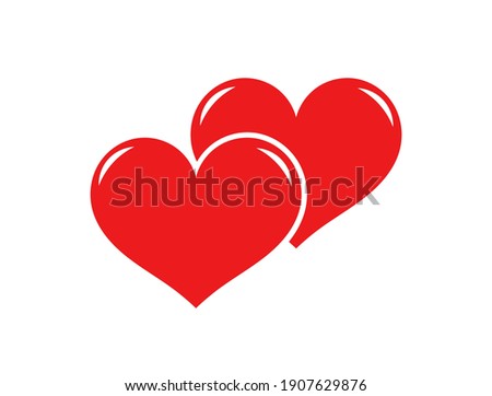 Two red hearts icon. Vector illustration.
