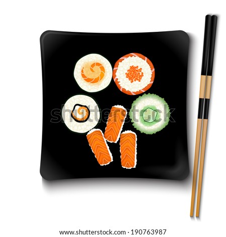 Japanese seafood sushi on a black square plate