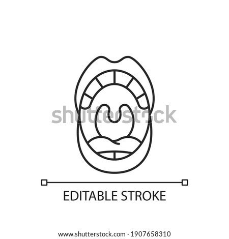 Oral cavity linear icon. Anatomy of oral cavity. Cosmetic dentistry. Dental care concept. Thin line customizable illustration. Contour symbol. Vector isolated outline drawing. Editable stroke