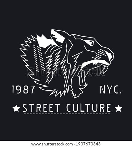 street culture.roaring tiger head .linear illustration 