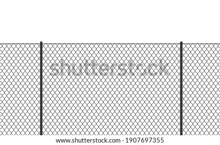Wire chain-link fence. Vector steel woven net pattern illustration. Safety metal net barrier. Prison iron gate security fencing. Simple black texture Royalty-Free Stock Photo #1907697355