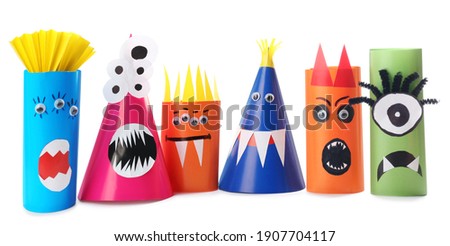Funny monsters on white background. Halloween decoration