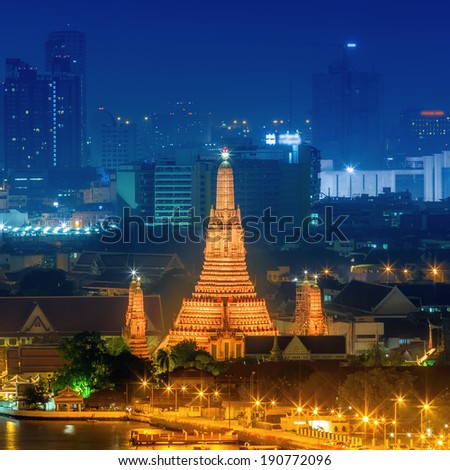 Wat Arun temple in Bangkok. Thailand is the oldest archaeological site at night.