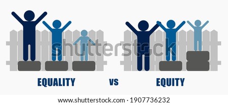 Equality and Equity Concept Illustration. Human Rights, Equal Opportunities and Respective Needs. Modern Design Vector Illustration Royalty-Free Stock Photo #1907736232