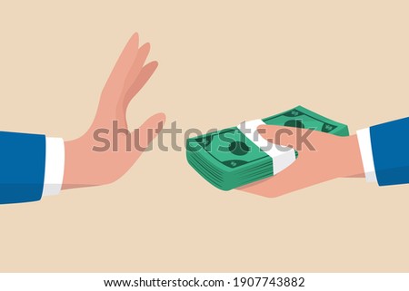 Stop Corruption, refusing to take bribery money concept, honest businessman hand refuse to take illegal money banknotes. Royalty-Free Stock Photo #1907743882